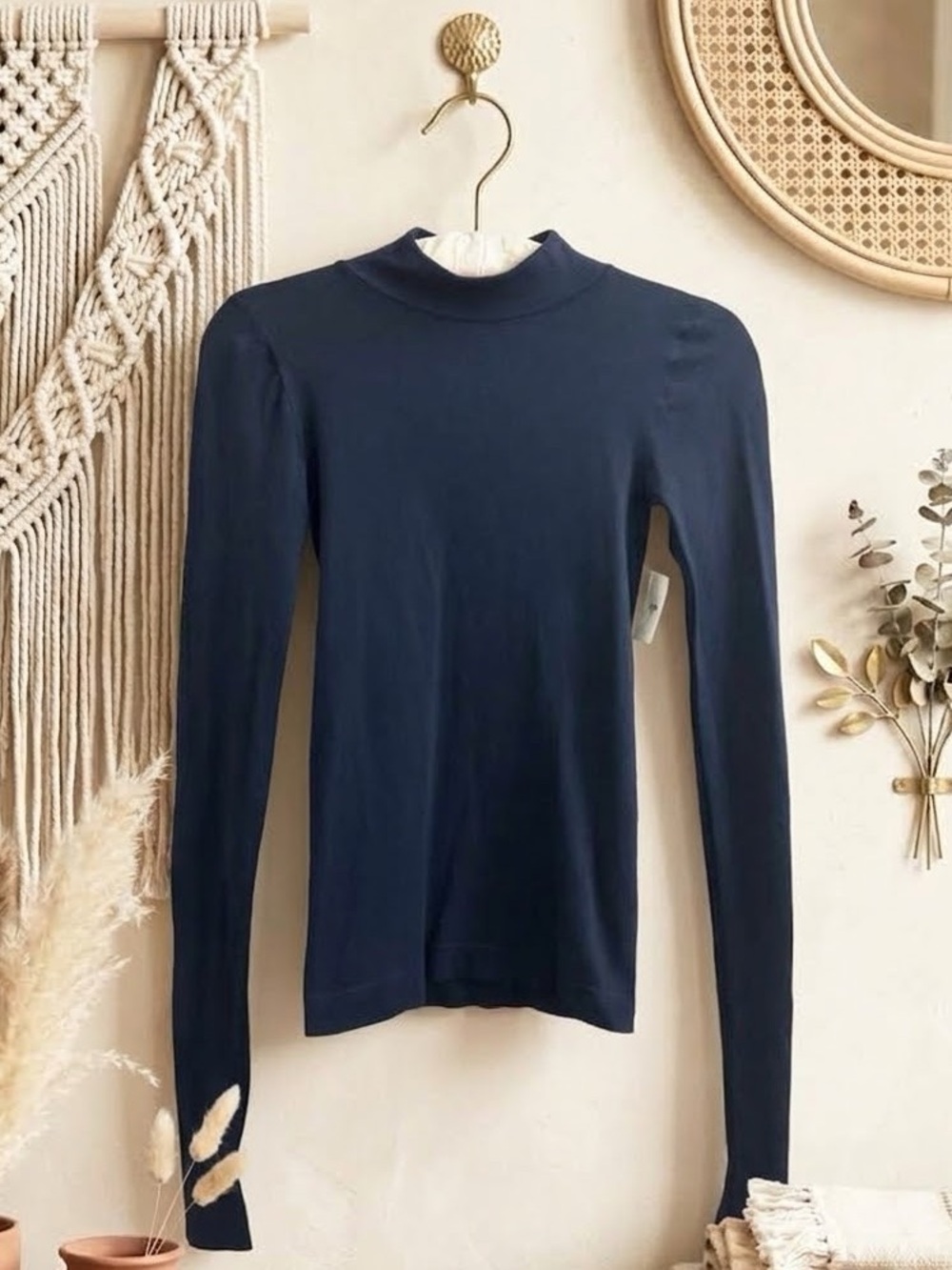 Free People Intimately Navy Long-Sleeve Mock Neck Top